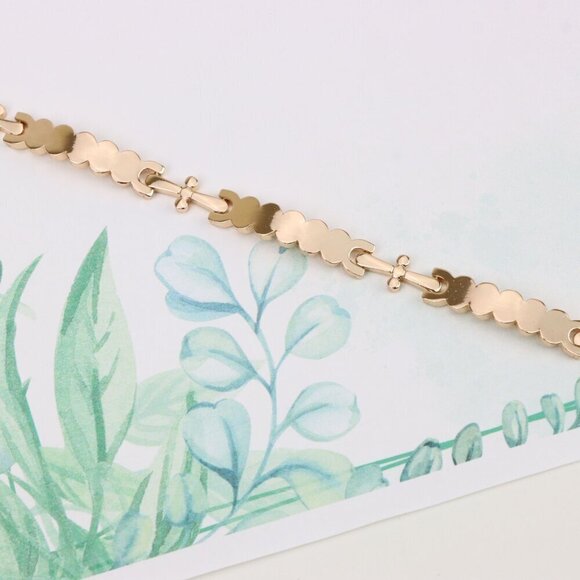 "Elegant Rose Gold Bracelet with Smooth Scalloped Link Design, XPBL0875 - Picture 5 of 13